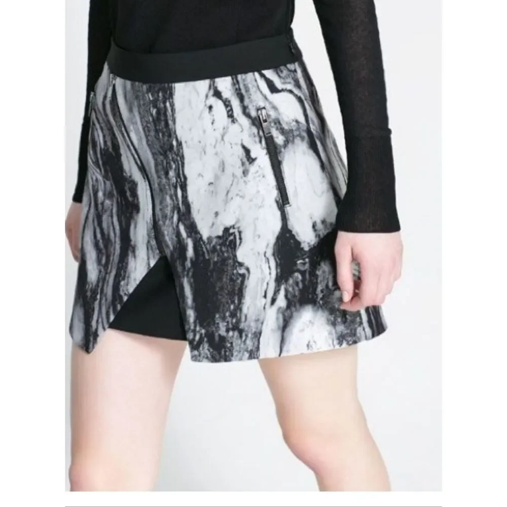 Zara Black And White Marble Mini Skirt